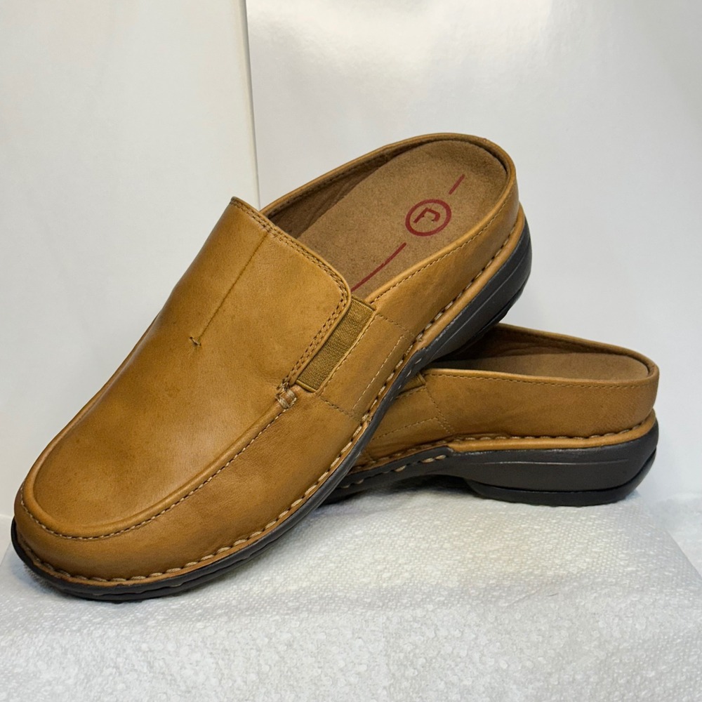 Rockport Mules Women 6.5W Tan Leather Slip On APW22229 Excellent